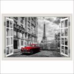 MÉDIA Öntapadós fotótapéta Window Red Car, Eiffel Tower, retro, 180 x 120 cm (FOTOTAP15411)