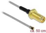 Delock Antenna kábel SMA anya válaszfali csatlakozóval apa MHF 4L -dugó 1.37 50 cm menethossz 10 mm (90404)