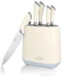 Swiss Haus Set de cutite Swiss Haus SH-KSL6CR, 6 piese, Otel inoxidabil, Manere metalice, Suport, Crem (SH-KSL6CR)