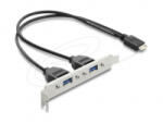 Delock USB E típusú B kulcsos apa csatlakozó - 2 x USB 5 Gbps A-típusú aljzat, rekeszrögzítéses csatlakozókábel, 35, 5cm (67346) (67346)