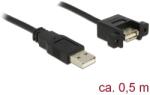 Delock Kábel, USB 2.0-s A bementi csatlakozós & gt; USB 2.0-s A-típusú csatlakozó, panelrögzítés, 0, 5 m (85461)