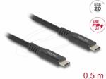 Delock USB 20 Gbps kábel USB Type-C apa - apa PD 3.0 100 W E-Marker 0, 5 m fekete fém (80023) - pepita