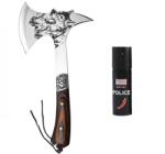 Depox Set topor vanatoare si spray autoaparare chili DEPOX®m otel inoxidabil, 33 cm/60 ml, teaca inclusa (1362)