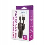 Setty Usb autós töltő Setty Type-C kábel 1m 3A fekete szín (5900495898852)
