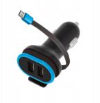 Forever autós töltő 2x Usb 3A fekete microUSB kábellel 0, 2 m (GSM034042)