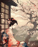 Figured Art Set goblen cu diamante, cu sasiu, Femeie in chimono si sakura, 40x50 cm (DP-FA10579-Y)