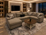  Coltar Newellen Tapitat Stofa Maro Deschis L: 356 X H: 100 X l: 234 cm (C4243) Canapea