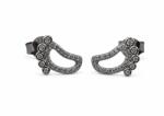 Flippy Cercei Tip Stud din Argint 925, Model Talpi, Contur Decorat cu Zirconii si Sistem de Prindere cu Tija si Fluturas, Argintiu (09355)