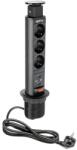 GTV Priza incastrabila rotunda O60 , 3xSCHUKO, 2xUSB, cablu 1.5 m, negru, GTV (AE-BPW3S60U-20)