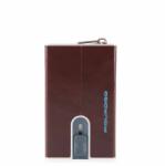 Piquadro Piquadro, Blue Square, Leather Card Holder, Square Sliding System with Zipped Coin Pocket, PP5359B2R-MO, Mahogany, For Men