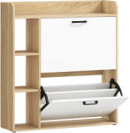 HomCom Dulap Slim pentru Pantofi cu 2 Sertare Rabatabile și 3 Compartimente, Capacitate 15 Perechi, 83x24x90, 5 cm, Lemn și Alb | Aosom Romania (837-675V00ND) Pantofar