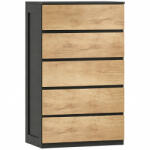 HOMCOM Comodă cu 5 Sertare din Lemn, cu Șine Metalice și Mânere Decupate, 60x39x100 cm | Aosom Romania (831-690V81MX) Comoda