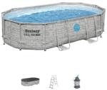 Bestway Piscina ovala Bestway Steel Pro MAX Splashview Frame, sistem de filtrare cu nisip, scara si prelata, cadru metalic, 488 x 305 x 107 cm, 10.949 l Piscina