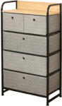 RPX-COM Comoda 5 Sertare Textile / 58x29x99cm - Gri/negru (46583r) Comoda