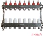 m-tech UniTherm UT102 áramlásmérős INOX osztó-gyűjtő, 1"x3/4" eurokónuszos csatlakozás, 8 körös, állítható távolságú rögzítőbilincsekkel