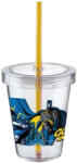  Pohár Műanyag Csavaros Tetővel és Szívószállal Átlátszó 440ml - Batman