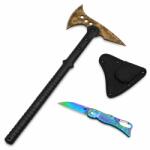 Depox Set topor Survivor si briceag sirena rainbow DEPOX®, Desert Camo, 39 cm/15 cm (1387)