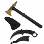 Depox Set topor survivor si cutit karambit Night, DEPOX®, 19 cm/39 cm, negru (1385)