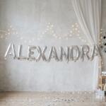 Flippy Baloane Folie Metalizate, Flippy, Set ALEXANDRA, Heliu sau Aer, Pai inclus, 40 cm, Argintiu (177430)
