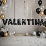 Flippy Baloane Folie Metalizate, Flippy, Set VALENTINA, Heliu sau Aer, Pai inclus, 40 cm, Negru (177610)