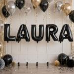 Flippy Baloane Folie Metalizate, Flippy, Set LAURA, Heliu sau Aer, Pai inclus, 40 cm, Negru (177600)