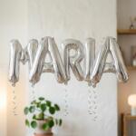 Flippy Baloane Folie Metalizate, Flippy, Set MARIA, Heliu sau Aer, Pai inclus, 40 cm, Argintiu (177426)