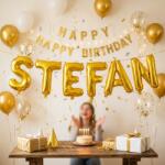Flippy Baloane Folie Metalizate, Flippy, Set STEFAN, Heliu sau Aer, Pai inclus, 40 cm, Auriu (177277)