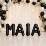 Flippy Baloane Folie Metalizate, Flippy, Set MAIA, Heliu sau Aer, Pai inclus, 40 cm, Negru (177707)