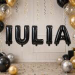 Flippy Baloane Folie Metalizate, Flippy, Set IULIA, Heliu sau Aer, Pai inclus, 40 cm, Negru (177608)