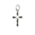 Flippy Pandantiv din Argint 925, Model Cruce, Decor cu Pietre Negre si Element Central Alb, Greutate 0.6 g, Argintiu (06000)