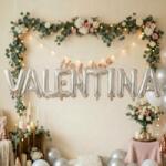 Flippy Baloane Folie Metalizate, Flippy, Set VALENTINA, Heliu sau Aer, Pai inclus, 40 cm, Argintiu (177446)