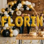 Flippy Baloane Folie Metalizate, Flippy, Set FLORIN, Heliu sau Aer, Pai inclus, 40 cm, Auriu (177280)