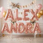 Flippy Baloane Folie Metalizate, Flippy, Set ALEXANDRA, Heliu sau Aer, Pai inclus, 40 cm, Rose Gold (177480)