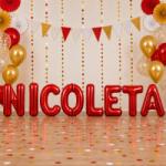 Flippy Baloane Folie Metalizate, Flippy, Set NICOLETA, Heliu sau Aer, Pai inclus, 40 cm, Rosu (177638)