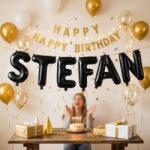 Flippy Baloane Folie Metalizate, Flippy, Set STEFAN, Heliu sau Aer, Pai inclus, 40 cm, Negru (177543)