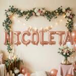 Flippy Baloane Folie Metalizate, Flippy, Set NICOLETA, Heliu sau Aer, Pai inclus, 40 cm, Rose Gold (177499)