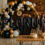 Flippy Baloane Folie Metalizate, Flippy, Set FLORIN, Heliu sau Aer, Pai inclus, 40 cm, Negru (177546)