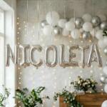 Flippy Baloane Folie Metalizate, Flippy, Set NICOLETA, Heliu sau Aer, Pai inclus, 40 cm, Argintiu (177449)