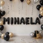 Flippy Baloane Folie Metalizate, Flippy, Set MIHAELA, Heliu sau Aer, Pai inclus, 40 cm, Negru (177595)