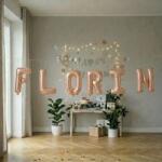 Flippy Baloane Folie Metalizate, Flippy, Set FLORIN, Heliu sau Aer, Pai inclus, 40 cm, Rose Gold (177507)