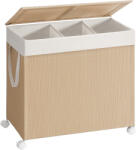  Cos de rufe SONGMICS 140L cu 3 compartimente, roti si capac, bej natur (EZ-LCB602N01)