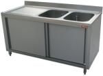 DIAMOND Masa inox DIAMOND L1621S-AS, 2 chiuvete 400x500xh275, dulap cu 2 usi glisante (L1621S-AS)