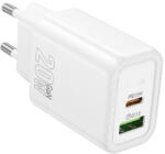 hoco. N61 Gentle стенен зарядно устройство USB-A + USB-C PD20W+QC3.0 3A 20W, бяло