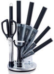 Swiss Haus Set de cutite cu suport Swiss Haus SH-KSL9B, 9 piese, Manere antiderapante, Otel inoxidabil, Negru (SH-KSL9B)