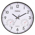 Rosberg Ceas de perete Rosberg R59998F, 30 cm, Mecanism silentios, Higrometru, Termometru, Rotund, Negru (R59998F)