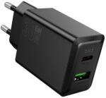 hoco. N71 мрежово зарядно устройство с USB+Type-C изход, 30 W, PD 3.0 за бързо зареждане, ЧЕРНО N71_B (N71_B)