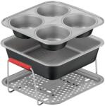 Tefal Set de 3 accesorii Tefal Dail'Easy J701S344 pentru friteuze de 4.6 L, invelis antiaderent, otel carbon, tava perforata cu manere si 2 forme, negru & gri (J701S344)