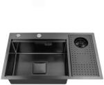 Inter Ceramic Chiuveta inox Inter Ceramic cu o cuva cu picurator dreapta finisaj negru satinat 75x45 cm si accesoriu pentru spalat pahare (7546R) Chiuveta
