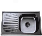 Inter Ceramic Chiuveta inox Inter Ceramic cu o cuva cu picurator stanga finisaj negru lucios 80x50 cm (8022B L) Chiuveta