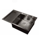 Inter Ceramic Chiuveta inox Inter Ceramic cu o cuva cu picurator stanga finisaj negru satinat 78x51 cm (7951B) Chiuveta